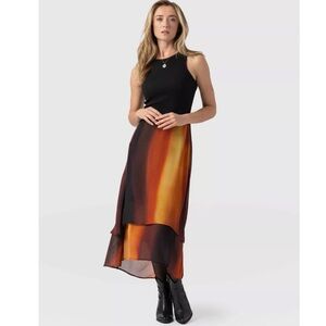 Saint + Sofia Etta Layered Midi Dress Amber Gradient Black Bodice US 16